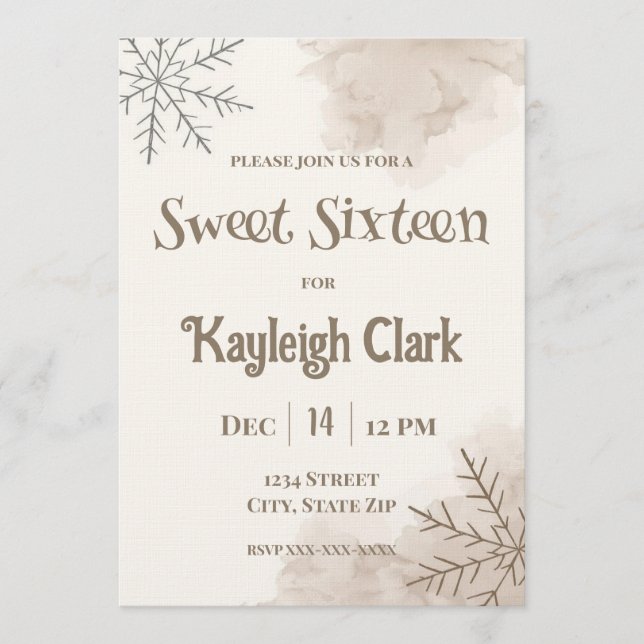 Invitación Neutral Winter Sweet Sixteen Invitation – Minimal (Anverso)