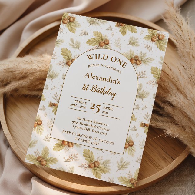 Invitación Neutral Woodland Wild One Birthday (Subido por el creador)
