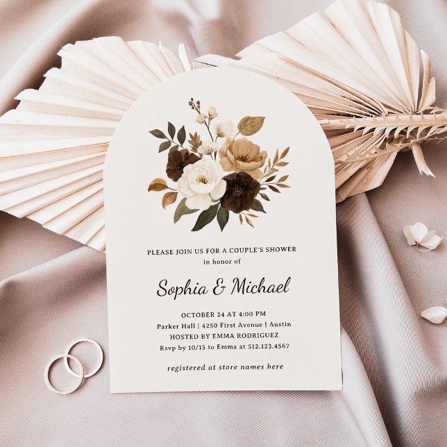 Invitación Neutral y Floral Marrón | Ducha de Parejas (Subido por el creador)