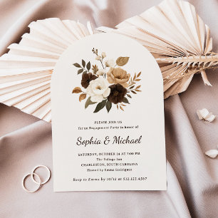 Invitación Neutral y Floral Marrón   Fiesta de Compromiso