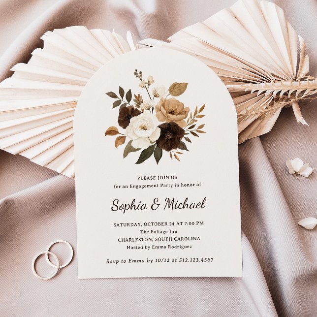 Invitación Neutral y Floral Marrón | Fiesta de Compromiso (Subido por el creador)