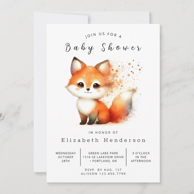 Invitación Neutrales Animal Fox Baby Shower (Anverso)