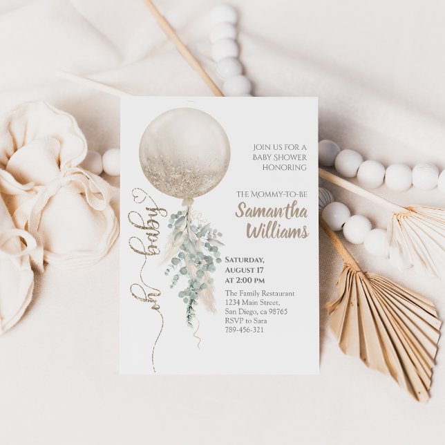 Invitación Neutralidad de género Oh bebé Balón Pampas Baby Sh (Subido por el creador)