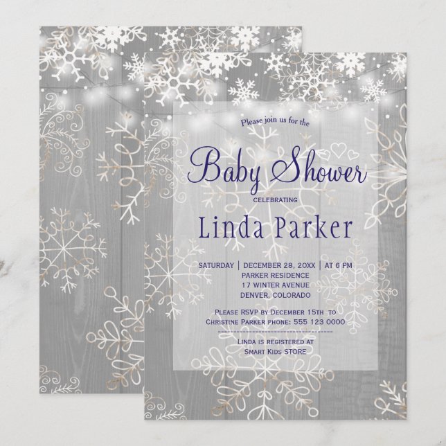 Invitación Nevada de la marina blanca ducha de bebé de invier (Anverso / Reverso)