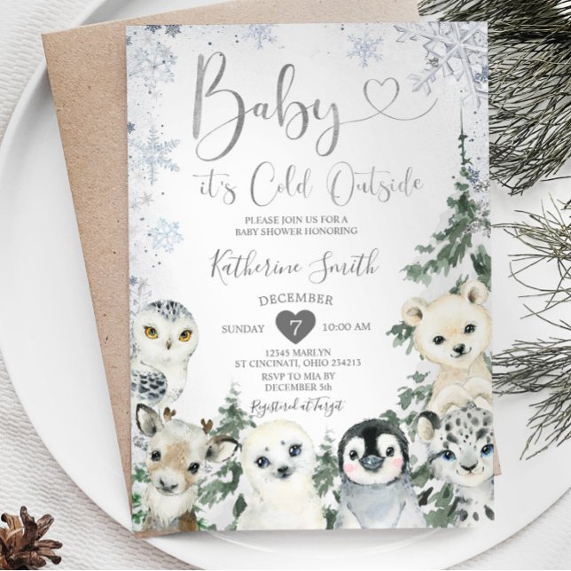 Invitación Nevada en el bosque Baby Shower Animal Winter (Subido por el creador)