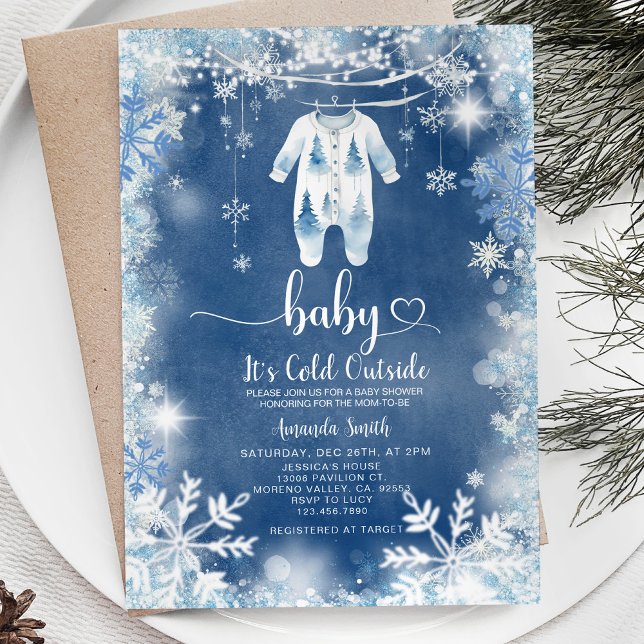 Invitación Nevada marina fría fuera del Baby Shower invernal (Subido por el creador)