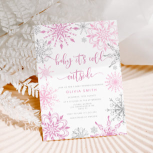 Invitación Nevada rosa de plata rosa chica de invierno ducha