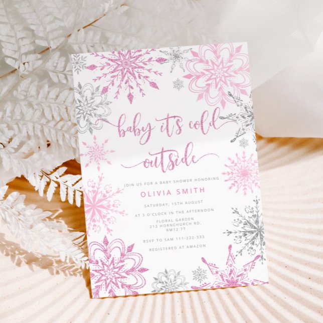 Invitación Nevada rosa de plata rosa chica de invierno ducha  (Subido por el creador)
