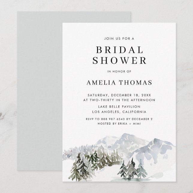 Invitación Nevada Winter Forest Woodland Bridal Shower (Anverso / Reverso)