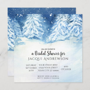 Invitación Nevada Winter Trees Noche Bridal Shower   Cuadrado