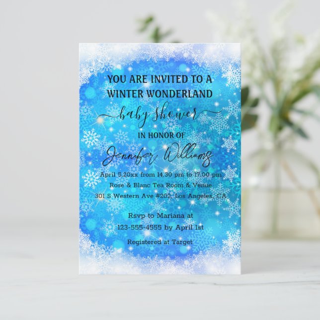 Invitación nevadas azules de invierno ducha de bebé (Anverso de pie)
