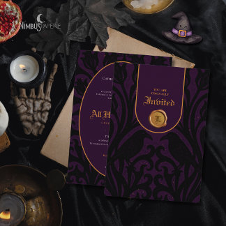 Invitación Nevermore Damask | Lujo de Halloween Ciruela Oscur