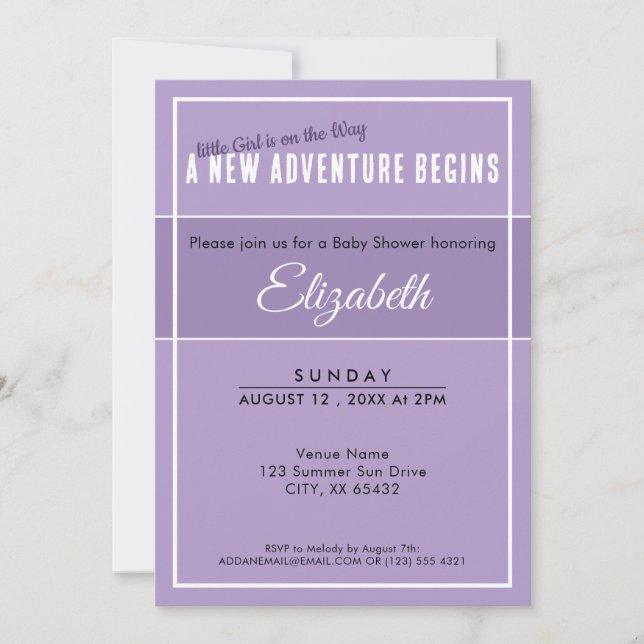 Invitación New Adventure Begins Purple Babyshower Invitation (Anverso)