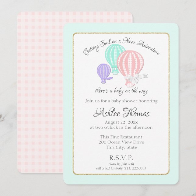 Invitación New Adventure Hot Air Balloons Baby Shower (Anverso / Reverso)