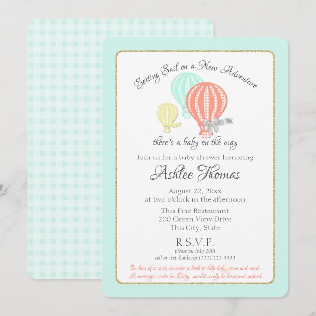 Invitación New Adventure Hot Air Balloons Baby Shower (Anverso / Reverso)