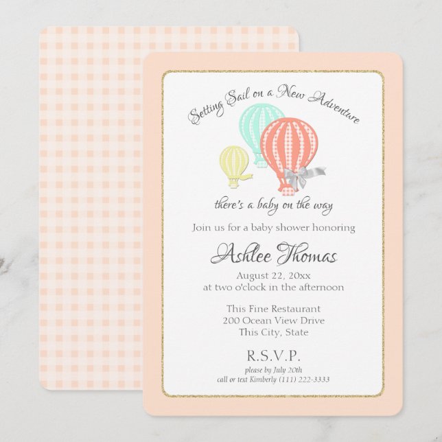 Invitación New Adventure Hot Air Balloons Baby Shower (Anverso / Reverso)