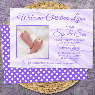 Invitación New Baby Purple "Sip and See" Party