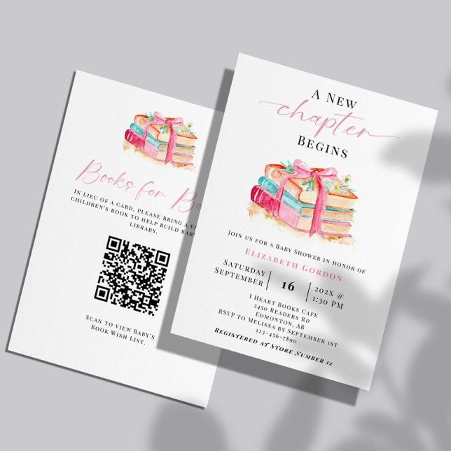 Invitación New Chapter Baby Shower Book Request QR Code Cute (Subido por el creador)