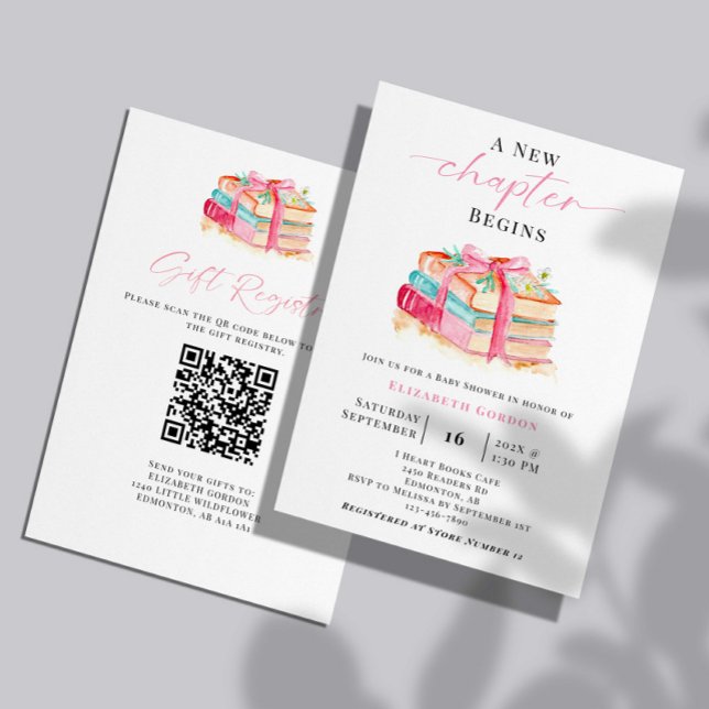 Invitación New Chapter Baby Shower Registry QR Code books (Subido por el creador)