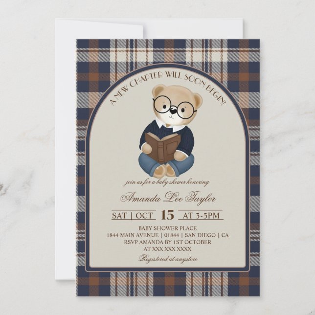 Invitación New Chapter Bear Baby Shower  (Anverso)