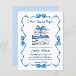 Invitación  new chapter begins blue ribbon books baby shower 