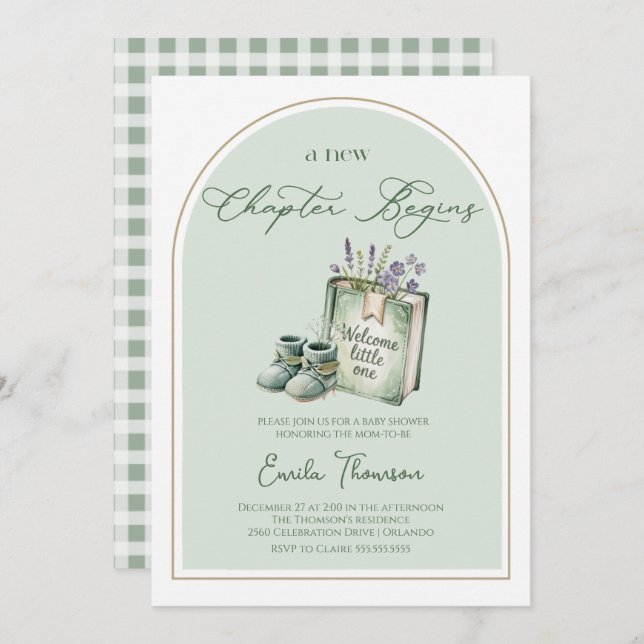 Invitación New Chapter Begins gender neutral Baby shower  (Anverso / Reverso)