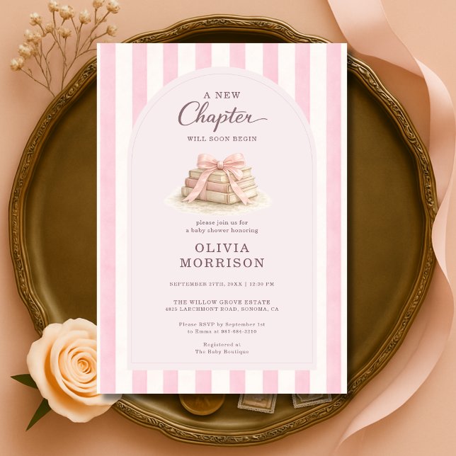 Invitación New Chapter Begins Pink Bow Baby Shower (Subido por el creador)