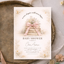 Invitación New Chapter Begins Pink Bow Books Baby Shower