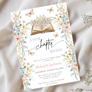 Invitación New Chapter Begins Storybook flowers Baby Shower