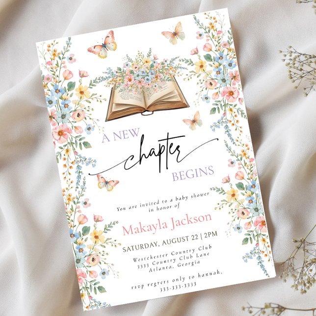 Invitación New Chapter Begins Storybook flowers Baby Shower (Subido por el creador)
