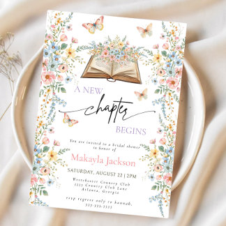 Invitación New Chapter Begins Storybook flowers Bridal Shower