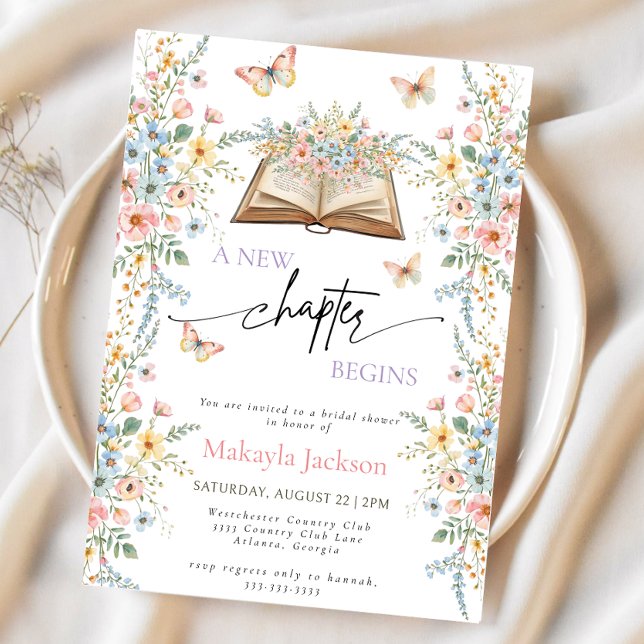 Invitación New Chapter Begins Storybook flowers Bridal Shower (Subido por el creador)