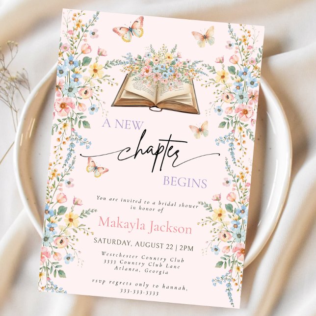 Invitación New Chapter Begins Storybook flowers Bridal Shower (Subido por el creador)