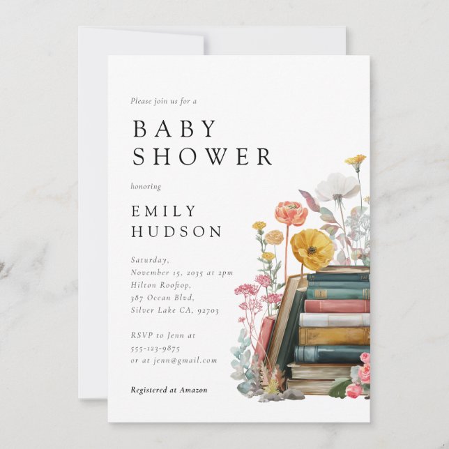 Invitación New Chapter Floral Books Baby Shower Invitation (Anverso)