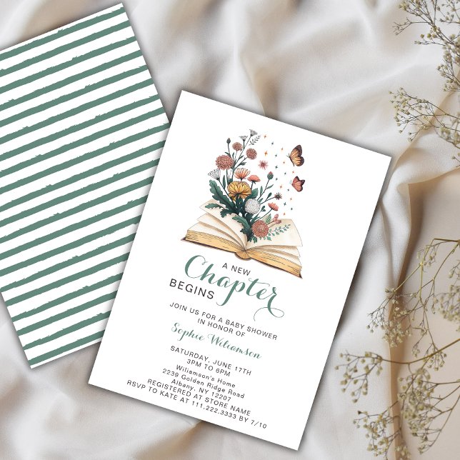 Invitación New Chapter Storybook Book Flowers Baby Shower  (Subido por el creador)