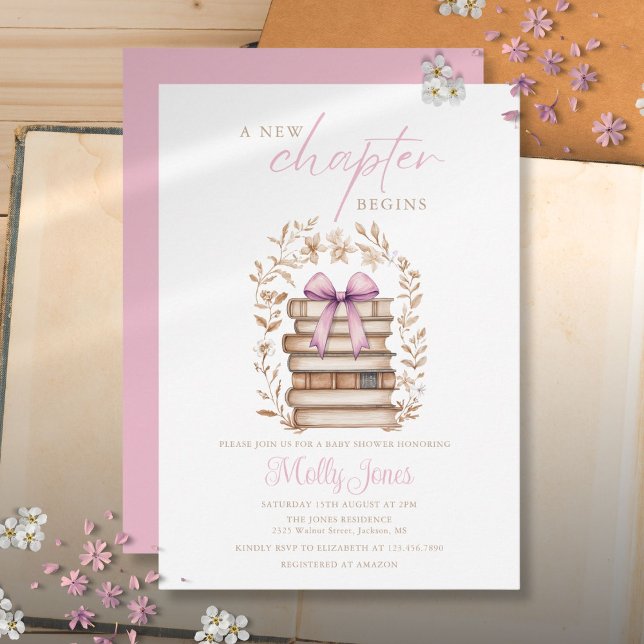 Invitación New Chapter Storybook Pink Bow Baby Shower (New Chapter Storybook Pink Bow Baby Shower Invitation)