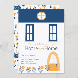 Invitación New Home Address Hygge Blue Yellow House