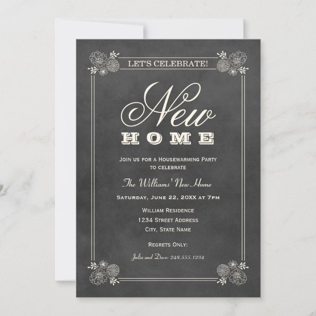 Invitación New Home Rustic Black Chalkboard Housewarming (Anverso)