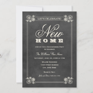 Invitación New Home Rustic Black Chalkboard Housewarming