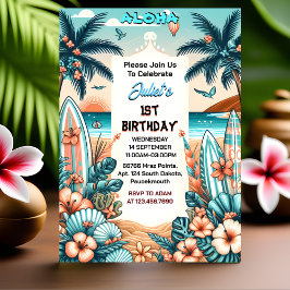 Invitación New Joy hula Luau Surf aloha hawaiano 1er cumpleañ