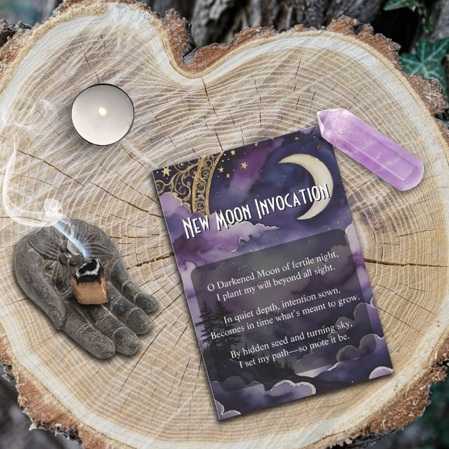 Invitación New Moon Invocation Pagan Prayer Pocket Card (Purple Night Sky New Moon Invocation for Pagan and Wiccan Practice by Starborne Devotionals)