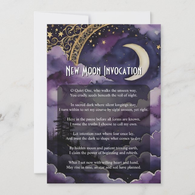 Invitación New Moon Invocation Pagan Prayer Ritual Card (Anverso)