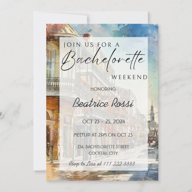 Invitación New Orleans Bachelorette Weekend Itinerary Mardi (Anverso)