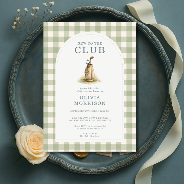 Invitación New To The Club Golf Gingham Baby Shower (Subido por el creador)