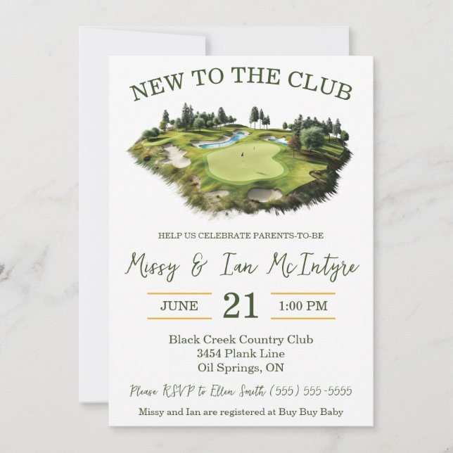 Invitación New to the Club, Golf Themed Baby Shower (Anverso)