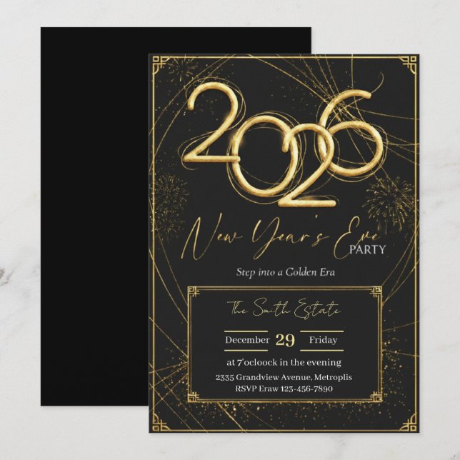 Invitación New Year 2026 Party Invitation Printable (Anverso / Reverso)