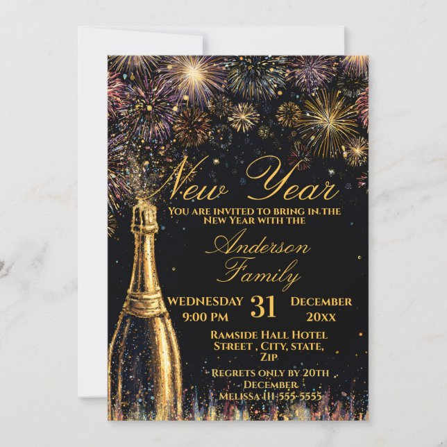 Invitación New Year Bubbly Celebration (Anverso)