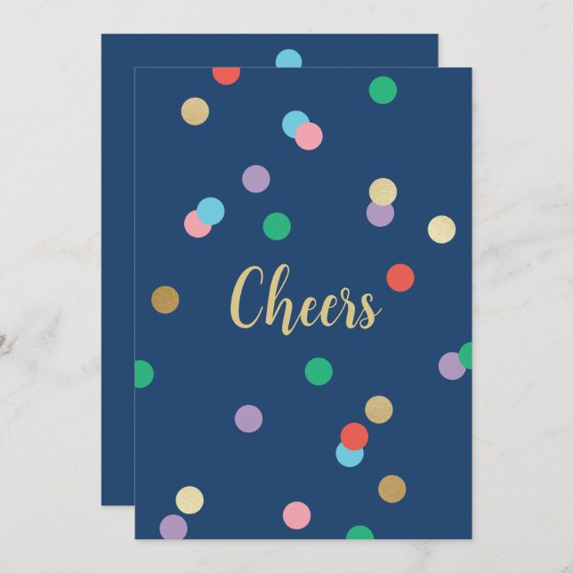 Invitación New Year Confetti Midnight Blue Greeting Card (Anverso / Reverso)