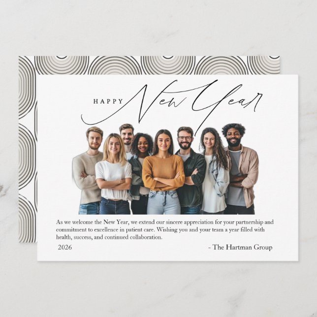 Invitación New Year Greetings Photo with Art Deco Greeting (Anverso / Reverso)