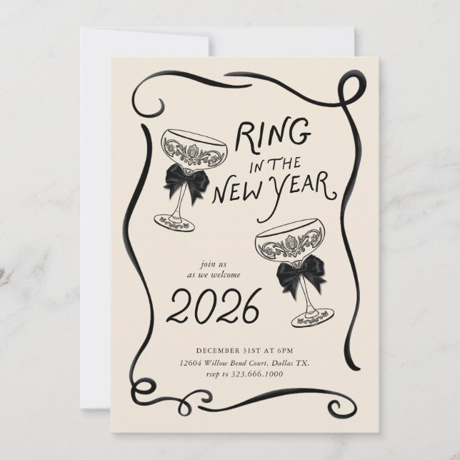 Invitación New Year’s Eve Hand Drawn Party Invite (Anverso)